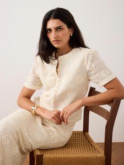 Mint Velvet Sequin Floral Crochet Top, Natural - view 2, Natural