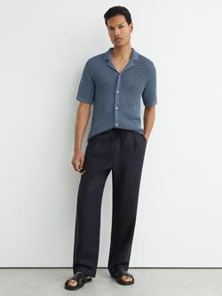 Reiss Barges Elasticated Drawstring Waist Linen Trousers, Navy, Navy