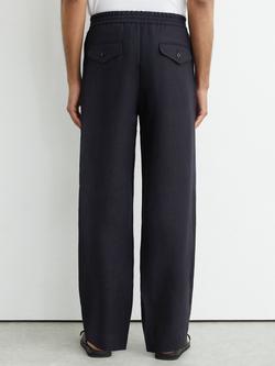 Reiss Barges Elasticated Drawstring Waist Linen Trousers, Navy - view 2, Navy