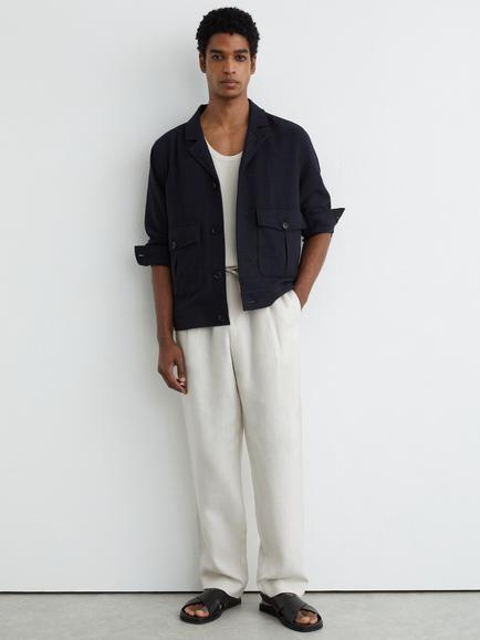 Reiss Barges Elasticated Drawstring Waist Linen Trousers, Stone, Stone