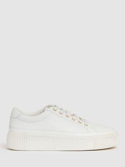 Reiss Leanne Low Top Leather Trainers, White, White