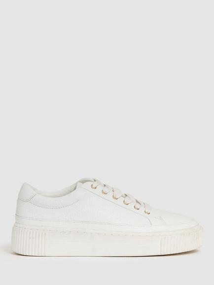 Reiss Leanne Low Top Leather Trainers, White, White