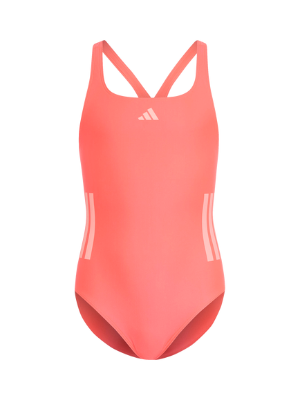 adidas Kids' Square Neck 3-Stripe Swimsuit, Solar Turbo/ Frozen Turbo, Solar Turbo/ Frozen Turbo