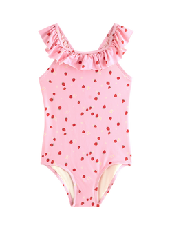 Lindex Kids' Strawberry Print Swimsuit, Pink/Red, Pink/Red