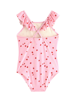 Lindex Kids' Strawberry Print Swimsuit, Pink/Red - view 2, Pink/Red