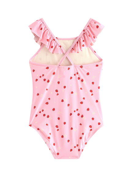 Lindex Kids' Strawberry Print Swimsuit, Pink/Red - view 2, Pink/Red