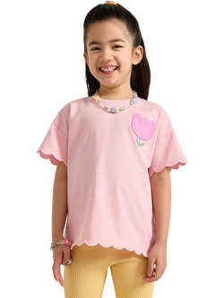 Lindex Kids' Cotton Tulip Applique T-Shirt, Light Pink, Light Pink