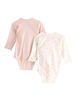 Lindex Baby Cotton Plain/Floral Wrap Long Sleeve Bodysuit, Pack of 2, Light Pink - view 2, Light Pink