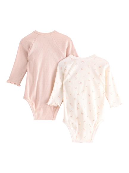 Lindex Baby Cotton Plain/Floral Wrap Long Sleeve Bodysuit, Pack of 2, Light Pink - view 2, Light Pink