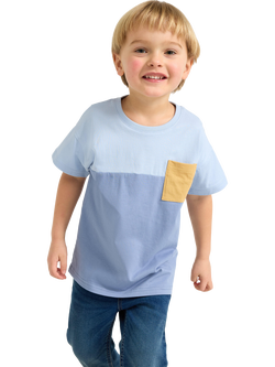 Lindex Kids' Cotton Colour Block T-Shirt, Light Blue, Light Blue