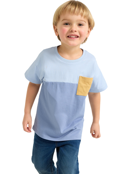 Lindex Kids' Cotton Colour Block T-Shirt, Light Blue, Light Blue