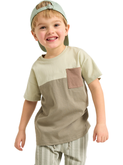 Lindex Kids' Cotton Colour Block T-Shirt, Green, Green