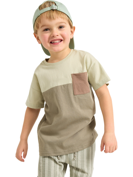 Lindex Kids' Cotton Colour Block T-Shirt, Green, Green
