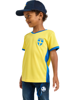 Lindex Kids' Sweden V-Neck T-Shirt, Yellow/Blue, Yellow/Blue