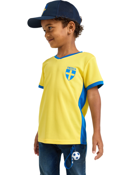 Lindex Kids' Sweden V-Neck T-Shirt, Yellow/Blue, Yellow/Blue