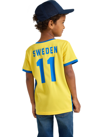Lindex Kids' Sweden V-Neck T-Shirt, Yellow/Blue - view 2, Yellow/Blue