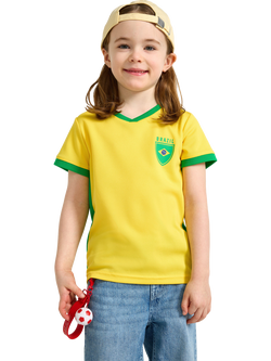Lindex Kids' Brazil V-Neck T-Shirt, Green/Yellow, Green/Yellow