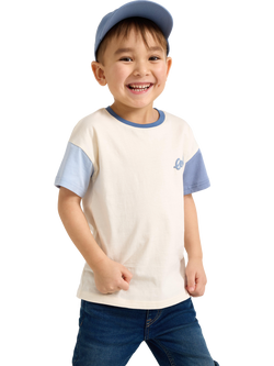 Lindex Baby Cotton Colour Block Slogan T-Shirt, White/Blue, White/Blue