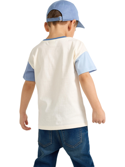 Lindex Baby Cotton Colour Block Slogan T-Shirt, White/Blue - view 2, White/Blue