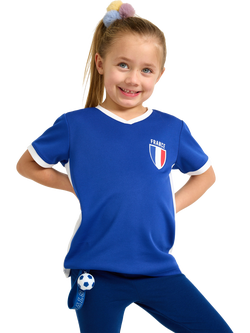Lindex Kids' France V-Neck T-Shirt, Blue, Blue