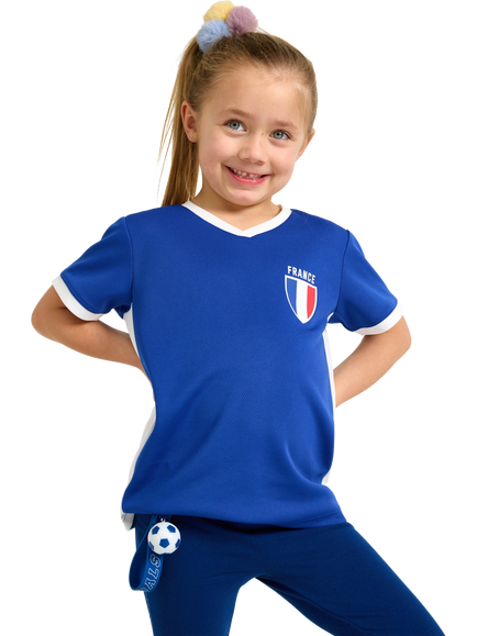 Lindex Kids' France V-Neck T-Shirt, Blue, Blue