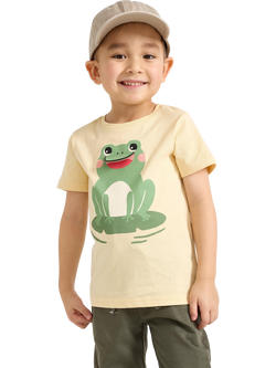 Lindex Kids' Cotton Frog T-Shirt, Yellow/Green, Yellow/Green