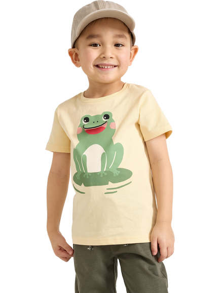 Lindex Kids' Cotton Frog T-Shirt, Yellow/Green, Yellow/Green