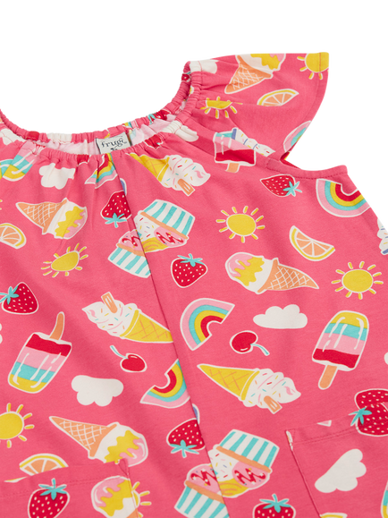 Frugi Kids' Dory Frill Sleeve Playsuit, Happy Sprinkles - view 2, Happy Sprinkles
