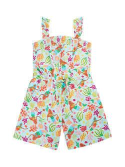 Frugi Kids' Laurel Short Playsuit, Mermaid Garden, Mermaid Garden