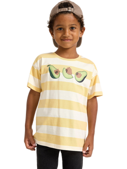 Lindex Kids' Cotton Avocado Stripe T-Shirt, Yellow/White/Multi, Yellow/White/Multi