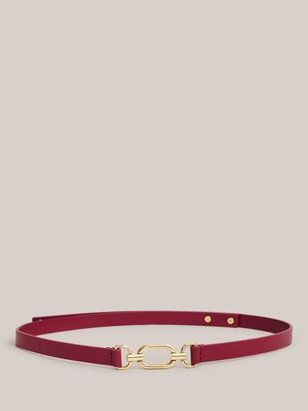 Hobbs Cecelia Chain Buckle Pure Leather Belt, Beetroot Pink
