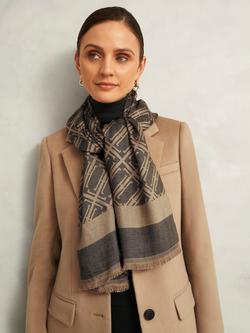 Hobbs Mora Insignia Print Scarf, Black/Camel - view 2, Black/Camel
