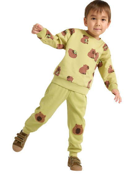 Lindex Baby Knee Patch Joggers, Green/Brown, Green/Brown