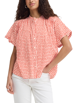 ICHI Lumma Mandarin Collar Floral Shirt, Fiery Red Tulip, Fiery Red Tulip