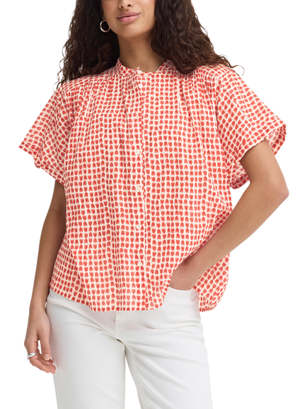 ICHI Lumma Mandarin Collar Floral Shirt, Fiery Red Tulip, Fiery Red Tulip