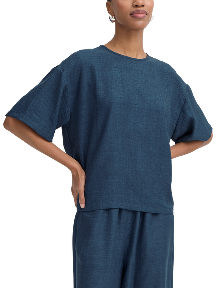 ICHI Katico Boxy Tie Back Top, True Navy Melange, True Navy Melange