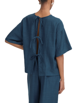 ICHI Katico Boxy Tie Back Top, True Navy Melange - view 2, True Navy Melange