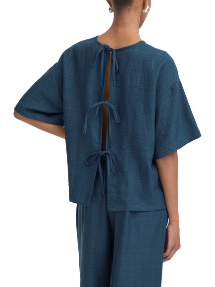 ICHI Katico Boxy Tie Back Top, True Navy Melange - view 2, True Navy Melange