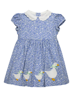 Trotters Baby Short Sleeve Floral Duck Dress, Blue, Blue