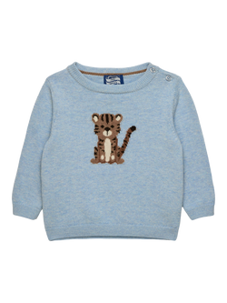 Trotters Baby Round Neck Tiger Jumper, Pale Blue Marl, Pale Blue Marl