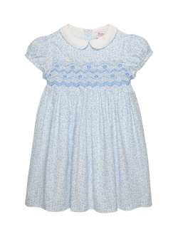 Trotters Kids' Catherine Smocked Peter Pan Dress, Blue Floral, Blue Floral