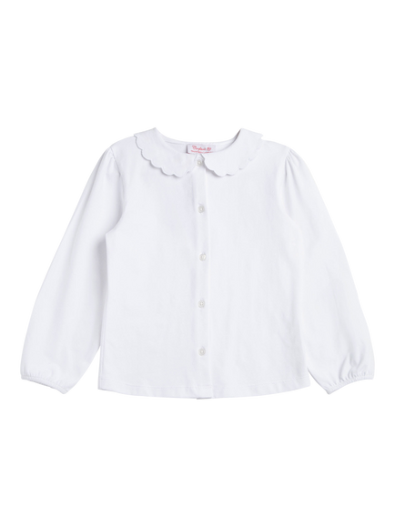 Trotters Kids' Petal Jersey Long Sleeve Scallop Collar Blouse, White, White