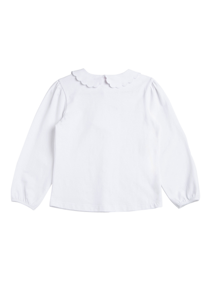 Trotters Kids' Petal Jersey Long Sleeve Scallop Collar Blouse, White - view 2, White