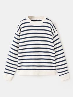 Mango Kids' Cotton Classic Stripe Crew Neck Jumper, Off White, Off White