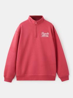 Mango Kids' Cotton Blend Quarter-Zip Sweatshirt, Red, Red