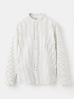 Mango Kids' Striped Grandad Collar Cotton Shirt, Raw, Raw