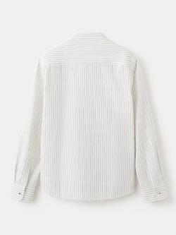 Mango Kids' Striped Grandad Collar Cotton Shirt, Raw - view 2, Raw