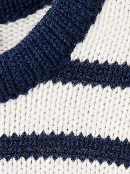 Mango Kids' Cotton Striped Cropped Jumper, Navy - view 2, Navy