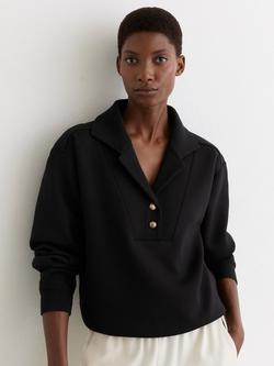 Reiss Bella Shawl V-Neck Top, Black, Black