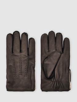 Reiss Iowa Deer Leather Gloves, Dark Brown, Dark Brown